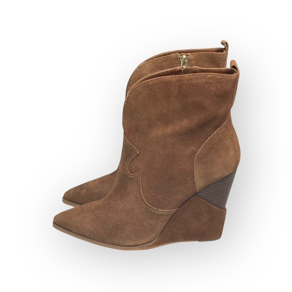 new Jessica Simpson 𖤐 Hilrie Wedge Heel Western Booties 𖤐 Brown Suede 𖤐 10M - Picture 6 of 16